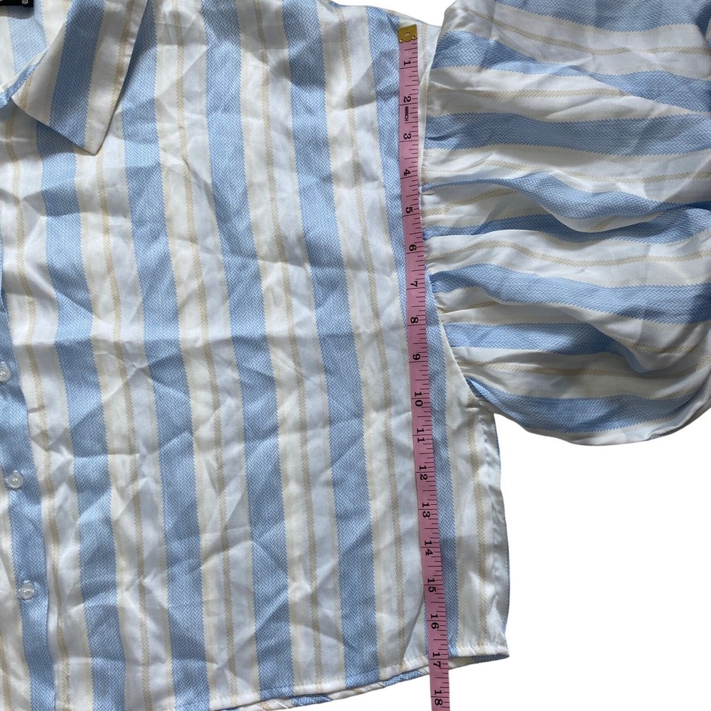 Milk & Honey Blue White Striped Puff Sleeve Button Up Blouse Top XL 41877T-3 - Picture 8 of 9